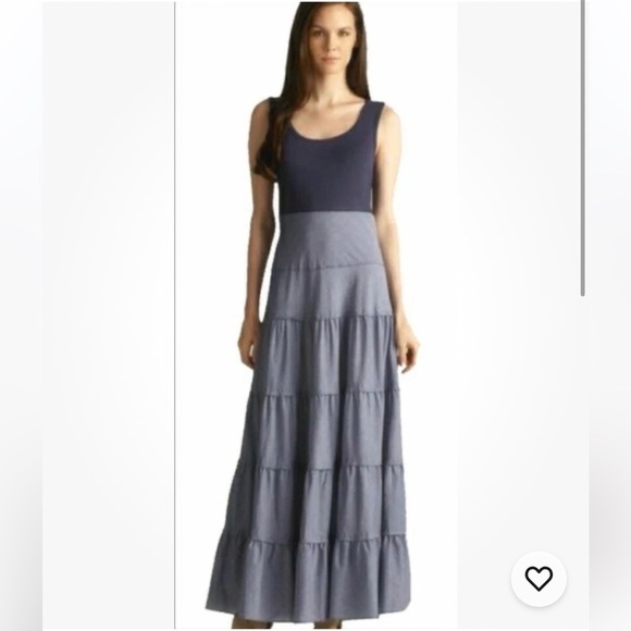 Chelsea & Theodore Womens Blue Chambray Tiered Maxi Dress Plus Size 2X - Picture 1 of 6